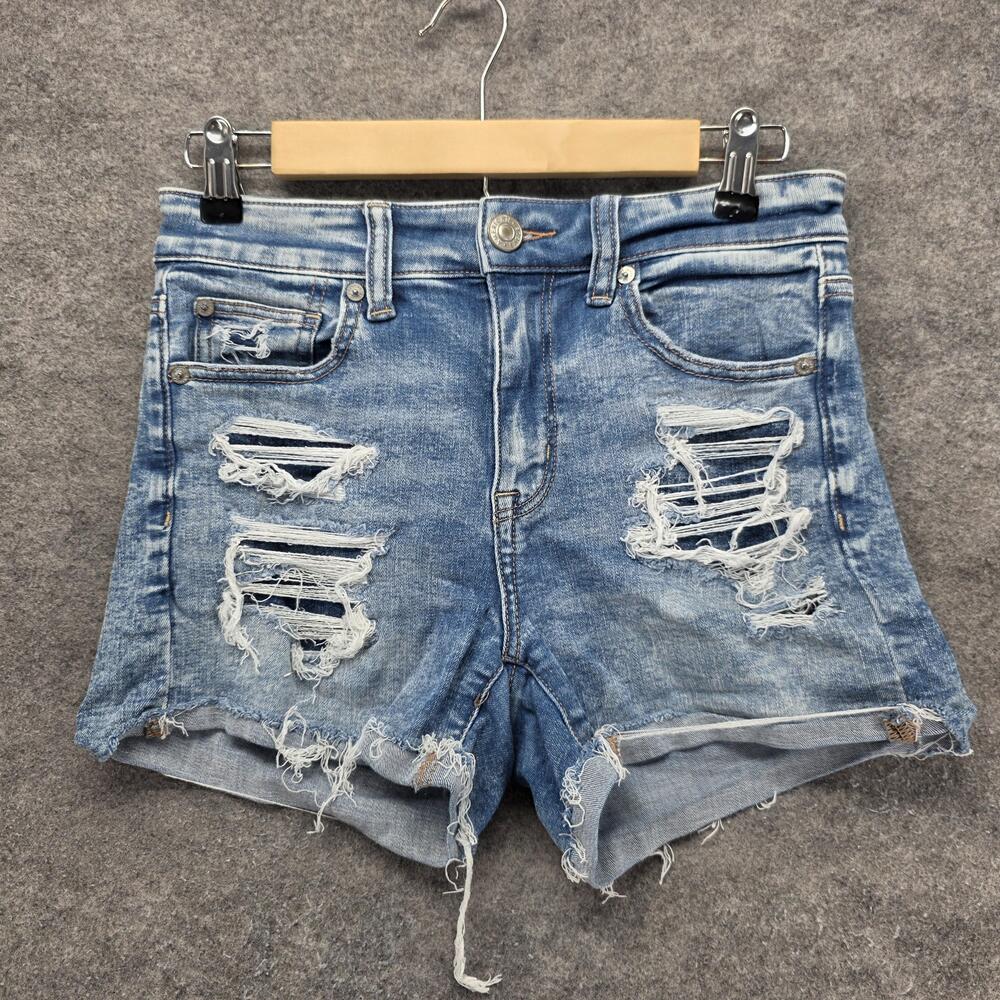 American Eagle Shorts Womens 4 Blue Cut-Off Denim High Rise Shortie 3 Inseam